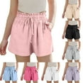 thumbnail image 1 of MKOSPLRT Girls' Casual Ruffled Paperbag Waist Shorts Elastic Summer Wide Leg Shorts Solid Color Linen Shorts with Pocket 5-16Y, 1 of 9