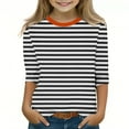 thumbnail image 1 of MKOSPLRT Girls Crew Neck T Shirts 3/4 Sleeve Lounge Shirts Fashion Striped Color Block Tunic Tops Loose Fit Blouses Kids Clothes, 1 of 5