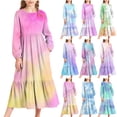 thumbnail image 1 of MKOSPLRT Girls Dress Long Sleeve Tie Dye Dress Crew Neck Maxi Dress Casual Ruffle Tiered Dress for Beach Travel Vacation with Pocket 4-15Y, 1 of 7