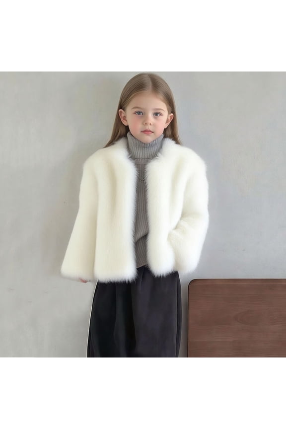 Girls Faux Fur Coat Open Front Furry Coats Long Sleeve Parka Shaggy Jacket Winter Warm Fluffy Outerwear 1-12 Years
