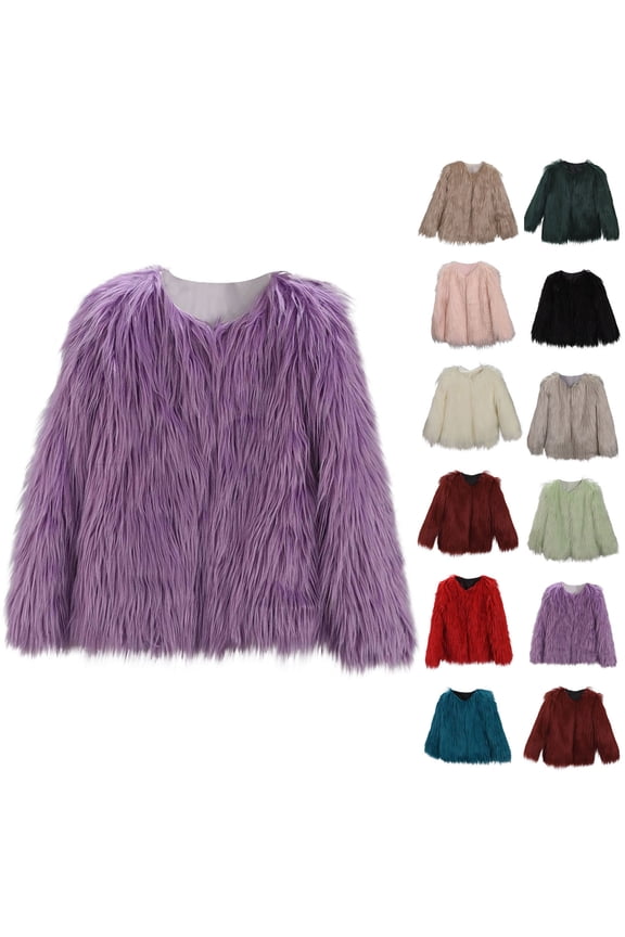 Girls Faux Fur Coat Open Front Furry Coats Long Sleeve Parka Shaggy Jacket Winter Warm Fluffy Outerwear for Kids