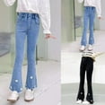thumbnail image 1 of MKOSPLRT Girls Flare Jeans Bell Bottom Teen Denim Pants Flared Ripped Cute Bootcut High Rise Elastic with Pockets Kids 4-13 Years, 1 of 4