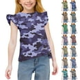 thumbnail image 1 of MKOSPLRT Girls Fly Sleeve Tops 3-14 Years Crew Neck Ruffle Shirts Funny Camo Print Tshirts Casual Summer Graphic Tees Kids Clothes, 1 of 9