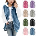 thumbnail image 1 of MKOSPLRT Girls Fuzzy Fleece Hooded Vests Full Zip Sleeveless Sherpa Jackets Solid Warm Fall Winter Coats Outwear Vest 5-14 Years, 1 of 5