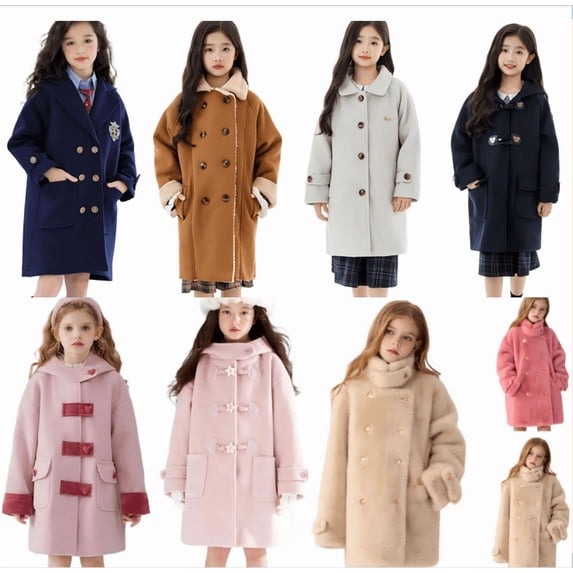 MKOSPLRT Girls Hooded Trench Coat Single-Button Wool Blend Dress Coat Winter Warm Windbreaker Overcoat with Pockets 5-15 Years