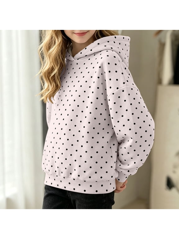 Girls Hoodie Polka Dot Print Graphic Sweatshirts Kids Fall Thin Fleece Line Pullover Funny Long Sleeve Sweat Shirts 3-16 Years