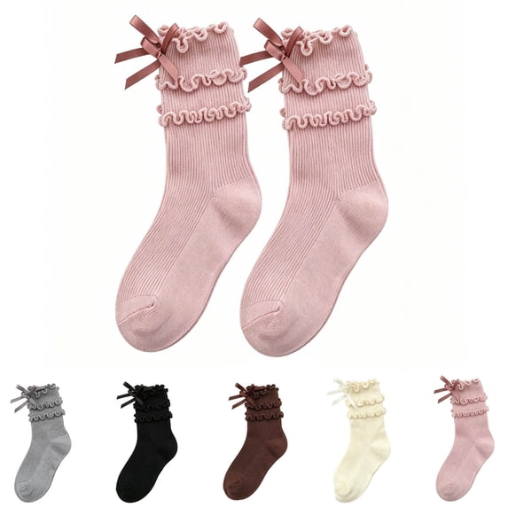 MKOSPLRT Girls Kids Ruffle Layer Socks Uniform School Dress Frilly Cotton Crew Socks 3-10 Years