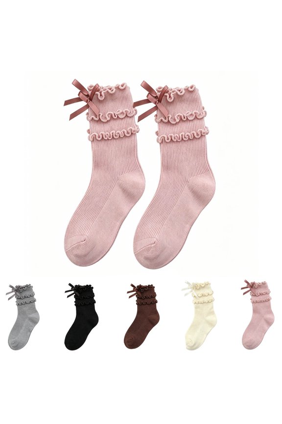 Girls Kids Ruffle Layer Socks Uniform School Dress Frilly Cotton Crew Socks 3-10 Years