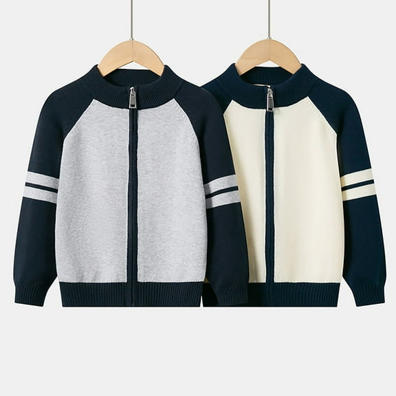 MKOSPLRT Girls Knit Cardigan Sweater Zip Up Long Sleeve Color Block Raglan Jacket Kids Toddler School Uniform Fall Jacket 3-8Y
