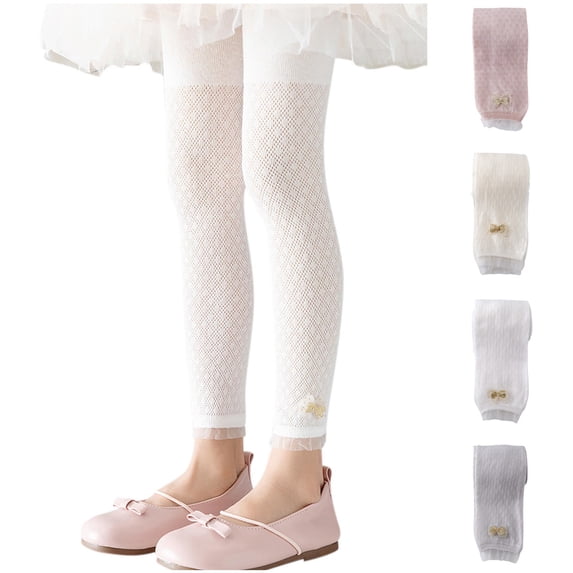 MKOSPLRT Girls Leggings Footless Eyelet Tights Hig Waist Stretchy Leggings Solid Slim Fit Cotton Bottom Pants Cute Ruffle Hem with Bow