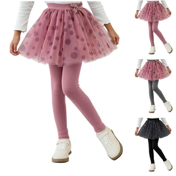MKOSPLRT Girls Leggings with Skirt Footless Sparkly Tulle Skirt Pants High Waist Mesh Tiered Tutu Skorts for Kids Toddler Baby 2-12 Years