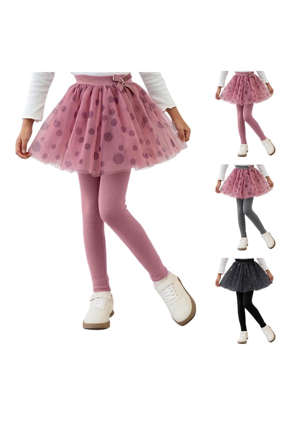Girls Leggings with Skirt Footless Sparkly Tulle Skirt Pants High Waist Mesh Tiered Tutu Skorts for Kids Toddler Baby 2-12 Years