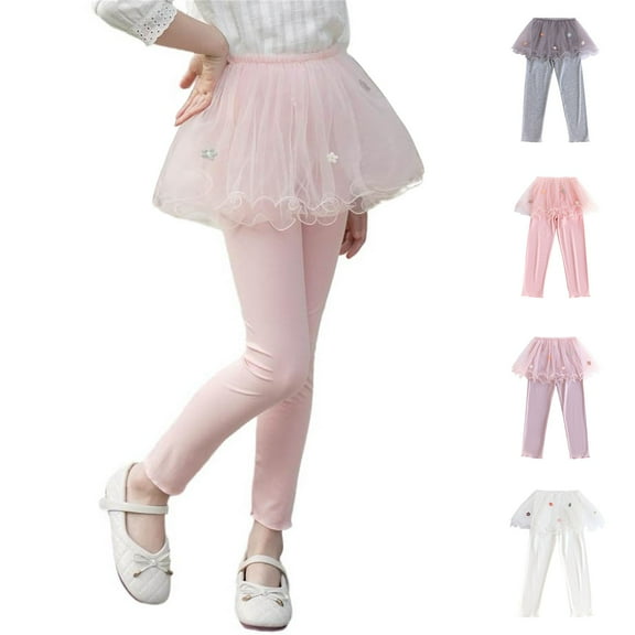 MKOSPLRT Girls Leggings with Tutu Skirt Footless Pants Tulle Ruffle Twinkle Star Skirt Leggings 2-10 Years Christmas Gifts for Kid