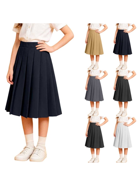 Girls Long High Waist Plain Pleated Skirt Skater Tennis School Uniform A-line Midi Skirts Kids Clothes 3-17 Years