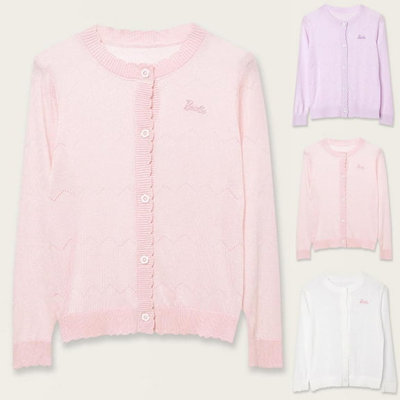 MKOSPLRT Girls Long Sleeve Cardigan Sweater Button Down Closure Knitted Ribbed Cardigan Solid Lightweight Fall Sweaters 4-16Y