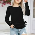 thumbnail image 1 of MKOSPLRT Girls Long Sleeve Shirts Round Neck Ruched Knot Tops Casual Pleated T Shirts Basic Solid Color Blouses Fashion Y2K Tunic Shirts, 1 of 8