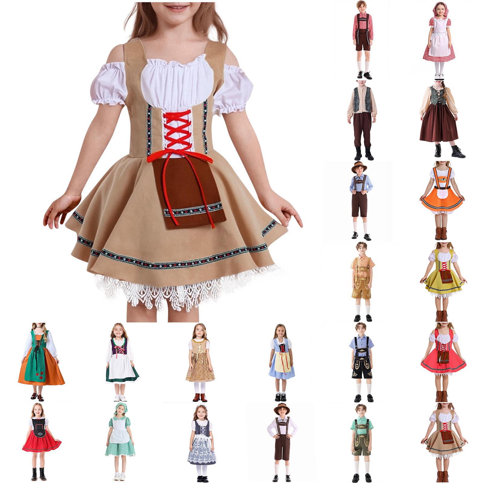 Mary Costume For Kids Plus Size Men's Oktoberfest Costumes Traditional German Bavarian Beer Female Cosplay Halloween Octoberfest Festival Clothes Dirndl Dress