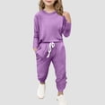 thumbnail image 1 of MKOSPLRT Girls Outfits 2 Piece Sets Long Sleeve Crewneck Tops Jogger Pants Solid Color Lounge Sweatsuits Loose Tracksuit with Pocket, 1 of 5