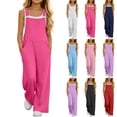 thumbnail image 1 of MKOSPLRT Girls Overalls Kids Casual Sleeveless Wide Leg Jumpsuit Loose Rompers with Pockets 5-14 Years for Travel Vacation, 1 of 10