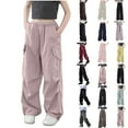 thumbnail image 1 of MKOSPLRT Girls Parachute Pants Kids Wide Leg Cargo Pants Y2K Street Trousers Solid Dwrastring Bottom Pants with Pockets 5-15 Years, 1 of 7