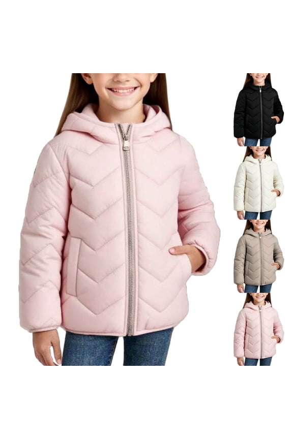 Girls Puffer Jacket with Hood 1-13Y Kids Winter Coats Lightweight Ski Snow Outerwear Solid Down Jacket Coats with Pockets
