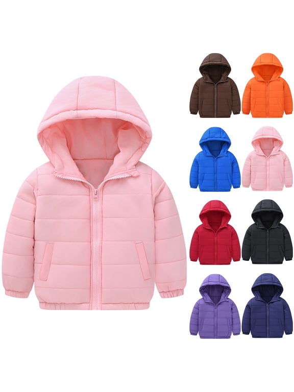 Girls' Puffer Winter Coat Full Zip Hooded Quilted Outerwear Solid Warm Down Jacket Lightweight Outerwear with Pocket 1-10Y