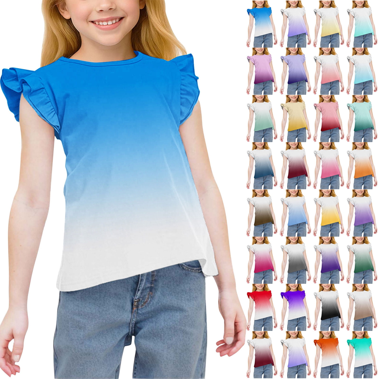 MKOSPLRT Girls Ruffle Shirts Fly Sleeve Crew Neck T Shirts Casual ...