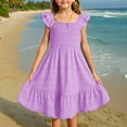 thumbnail image 1 of MKOSPLRT Girls Summer Dresses Double Pleated Sleeve Ruffle Dress Square Neck Smocked Knee Length Dress Solid Color Sundress Kids Clothes, 1 of 9