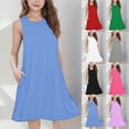 thumbnail image 1 of MKOSPLRT Girls' Summer Dresses with Pocket Sleeveless Crew Neck Dance Dresses Solid Flowy Knee Length Dresses 5-15 Years, 1 of 9