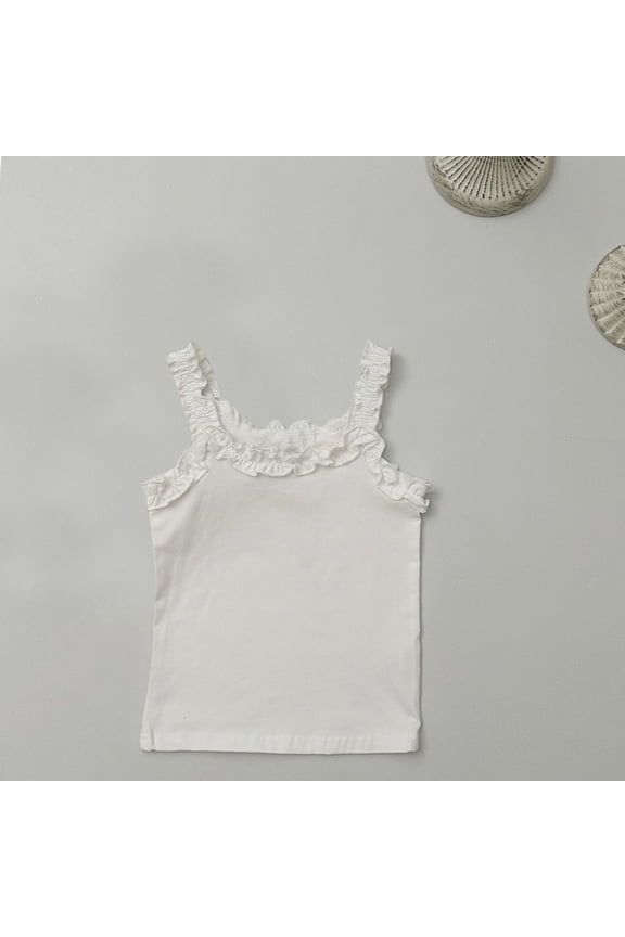 Girls Summer Tank Tops Sleeveless Ruffle Camisoles Crew Neck Cute Tanks Solid Color Loose Fit Tanks Funny Camis for Toddler