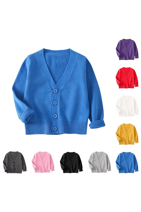 Girls' Sweater Cardigans Button V Neck Long Sleeve Knit Cardigans Solid Lounge Fall Jackets Lightweight Cardigans 2-10Y