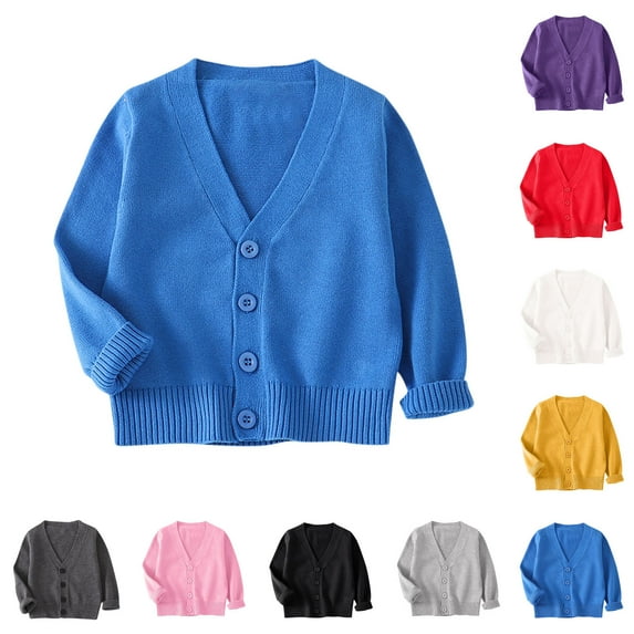 MKOSPLRT Girls' Sweater Cardigans Button V Neck Long Sleeve Knit Cardigans Solid Lounge Fall Jackets Lightweight Cardigans 2-10Y