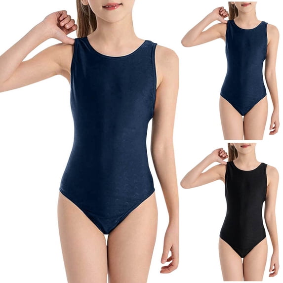 MKOSPLRT Girls Swimsuit One Piece Swimwear Athletic Competition Bathing Suit 6-16Y Sleeveless Crewneck Racerback Sporty Surf Beachwear