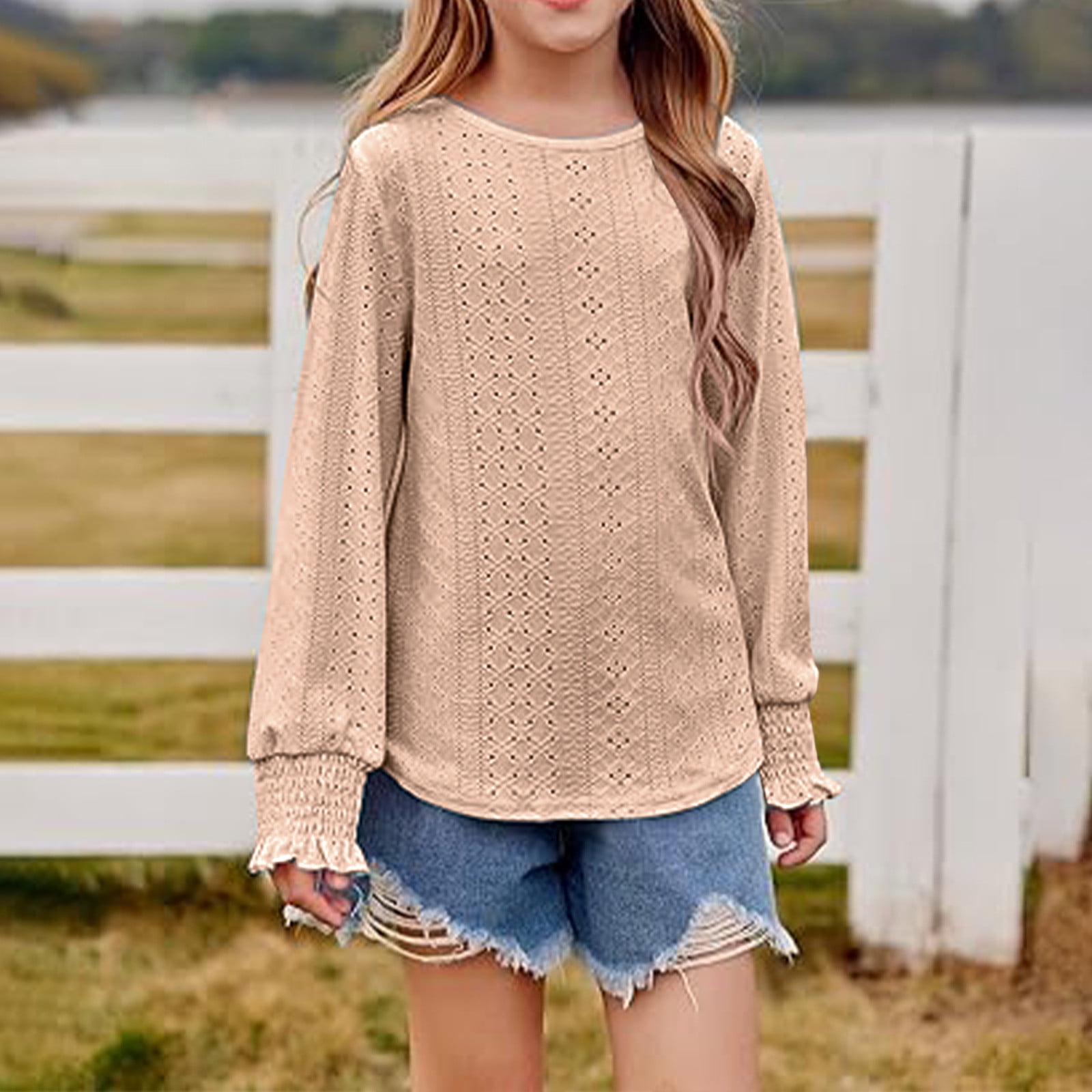 Cute Girls Long Sleeve Heart Pocket Tee - Comfy Cotton Top For Ages 5-12