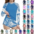 thumbnail image 1 of MKOSPLRT Girls' Two Piece Rash Guard Long Sleeve Swimsuit Swim Shirt with Shorts Striped Modest Bathing Suit UPF 50+ Size 6-16 Years, 1 of 6