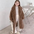 thumbnail image 1 of MKOSPLRT Girls Winter Dress Coat Faux Fur Outwear Notch Collar Open Front Long Windbreaker Clothes Warm Overcoat Kids Fleece Jacket 2-10Y, 1 of 9