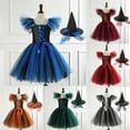 thumbnail image 1 of MKOSPLRT Girls' Witch Mesh Midi Dress 2-12 Years Tulle Party Dress with Flutter Sleeves Halloween Witch Outfit Pointed Hat, 1 of 3