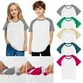 thumbnail image 1 of MKOSPLRT Going Out Tops for Kid Girls Boys 3-14 Years Short Sleeve Raglan Shirts Crew Neck Color Block Tshirts Summer Casual Tees, 1 of 9
