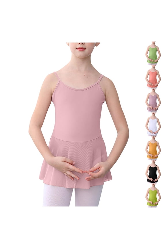 Gymnastics Leotards for Girls 3-16 Years Crew Neck Spaghetti Strap Mini Dresses Solid Slim Fit Swing Ballet Tights Leotards