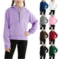 thumbnail image 1 of MKOSPLRT Half Zip Hoodies for Girl with Thumb Holes Long Sleeve Solid Fleece Lined Sweatshirts Casual Loose Fall Pullover with Pocket 5-14Y, 1 of 4