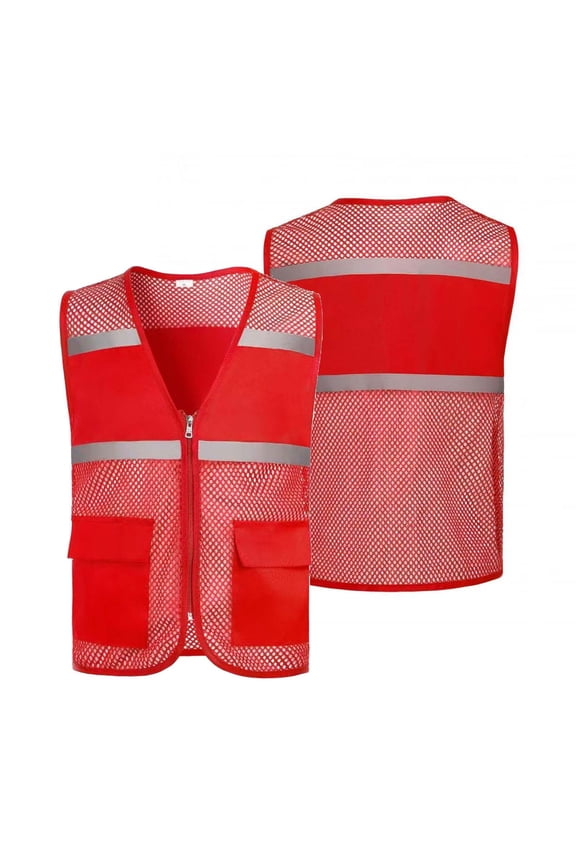 Hi Vis Reflective Safety Vest for Boy Girl Work Mesh High Visibility Construction Vest with Chest Pocket and Zipper Front