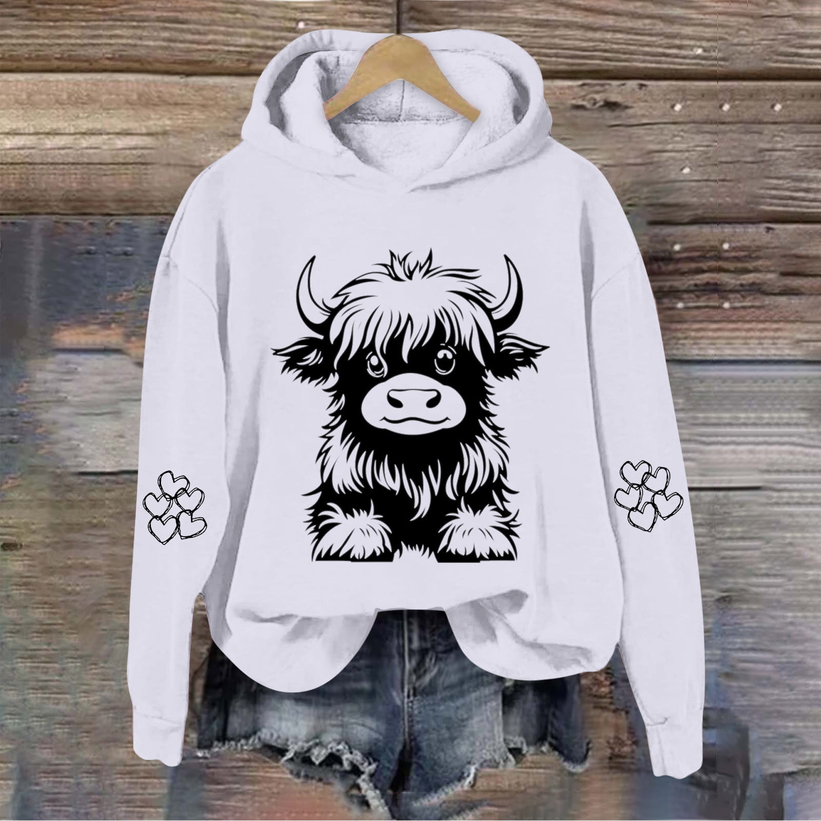 Highland Cow Hoodie Women Cute Funny Graphic Print Hooded Sweatshirt Cowgirl Long Sleeve Pullover Tops Shirt Small Black At Women's Clothing Store
