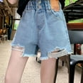 thumbnail image 1 of MKOSPLRT Jean Shorts for Girl 5-16 Years Elastic Waist Baggy Wide Leg Denim Shorts Casual Split Hem Jeans Color Wash Streetwear Jeans with Pocket, 1 of 3