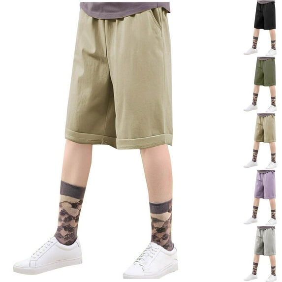 MKOSPLRT Kid's Bermuda Shorts with Pocket 5-16 Years Elastic Waist Knee Length Shorts Solid Quick-Dry Shorts Summer Going Out Shorts