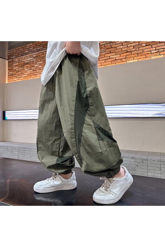 Kid's Color Block Sweatpants Elastic Waist Lightweight Ice Silk Pants Baggy Cinch Bottom Joggers Outdoor Pants for Boy