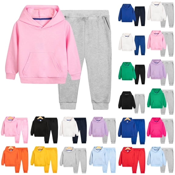 MKOSPLRT Kid's Hooded Tracksuit Pullover Sweatshirt Jogging Pants Set Solid Lounge 2 Pieces Sweatsuit for Girl Boy 3-12 Years