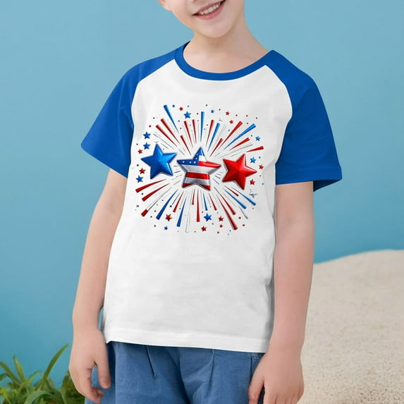 MKOSPLRT Kid's USA Star Stripes Fourth July Tee Shirts Short Sleeve Raglan Shirts Independence Day Crew Neck Tops Summer Savings Kids Clothes