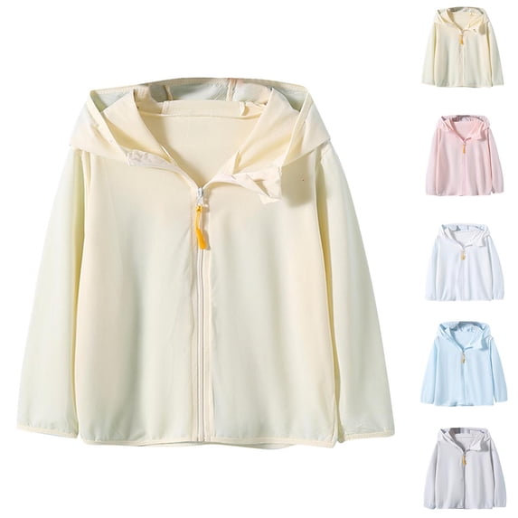 MKOSPLRT Kid's Zip Front Sun Hoodie 5-11 Years Long Sleeve Solid SPF UV Protection Jackets Lightweight Summer Cardigans for Hiking