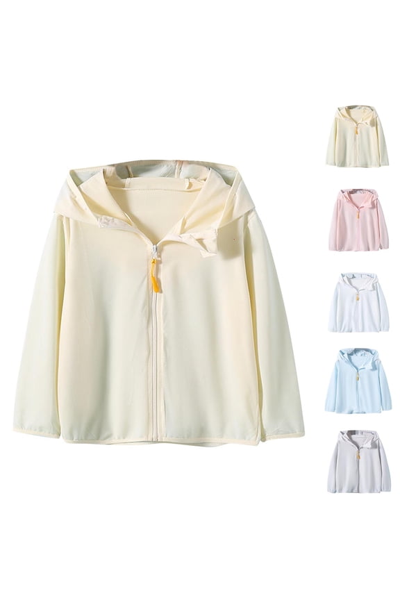 Kid's Zip Front Sun Hoodie 5-11 Years Long Sleeve Solid SPF UV Protection Jackets Lightweight Summer Cardigans for Hiking