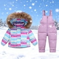 thumbnail image 1 of MKOSPLRT Kids 2 Piece Snowsuit Set Girl Winter Hooded Puffer Jacket Snow Bib Pants Boy Ski Suits Color Block Ultralight Outfit 1-6 Years, 1 of 6